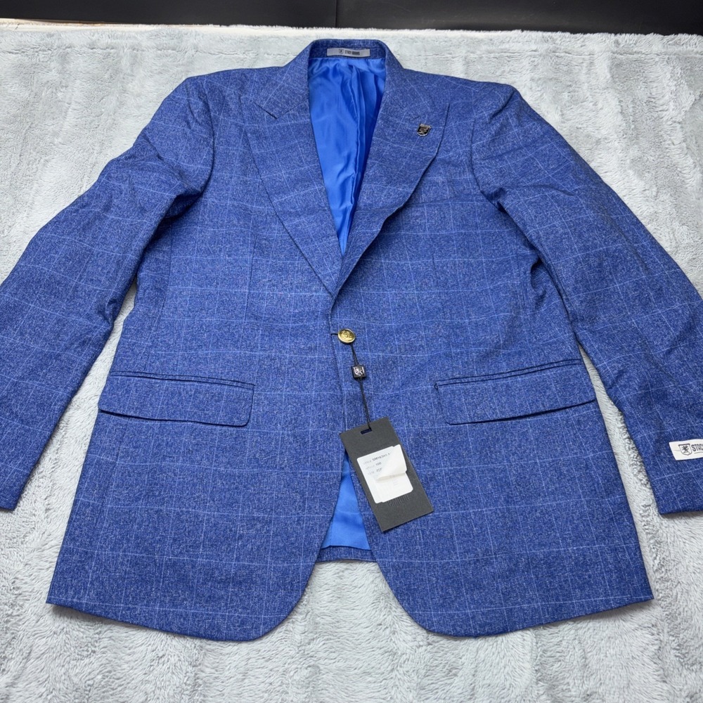 Stacy Adams Blue Windowpane Suit And Vest SM163H1 40R